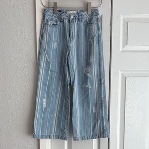 Habitual Girl High Rise Wide Leg Striped Distressed Crop Jeans